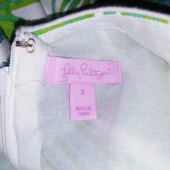 Lilly Pulitzer Tessa Dress Size 2 Shift Tropical Green White Embroidered Zip Up - Picture 14 of 15